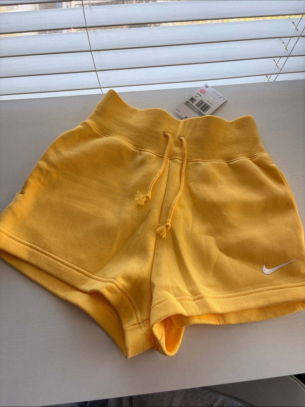 Nike Yellow Women’s Fleece Drawstring Shorts with Swoosh